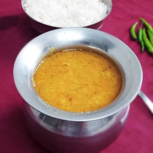 Dal fry served with steamed basmati rice