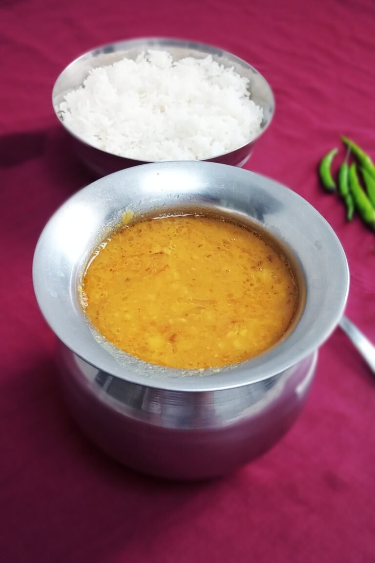 Dal fry served with steamed basmati rice
