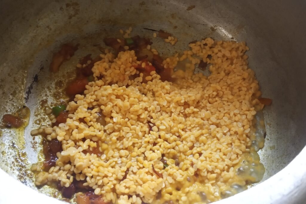 Adding yellow lentils