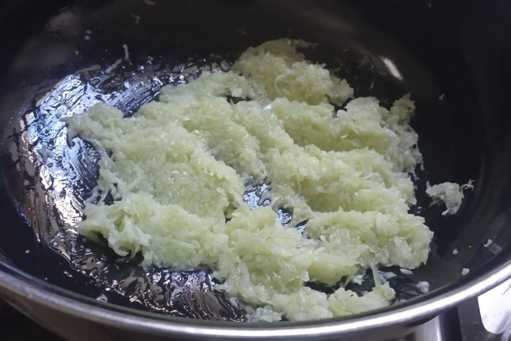 Sauteing lauki in ghee