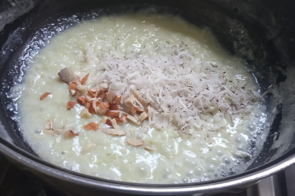 Adding almonds and coconut