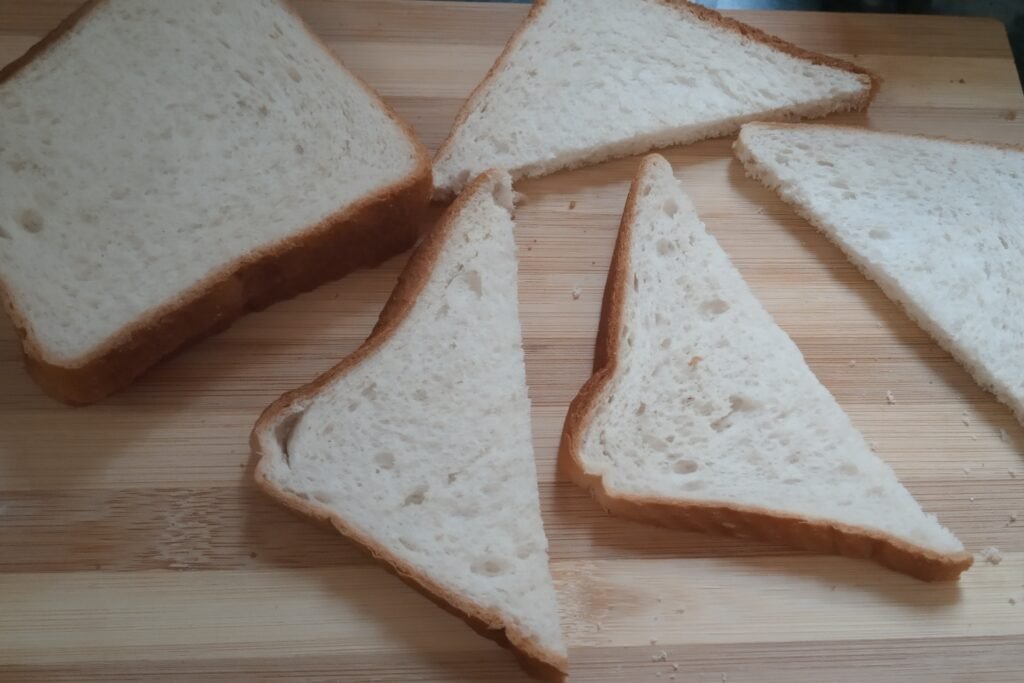 Bread sliced into halves