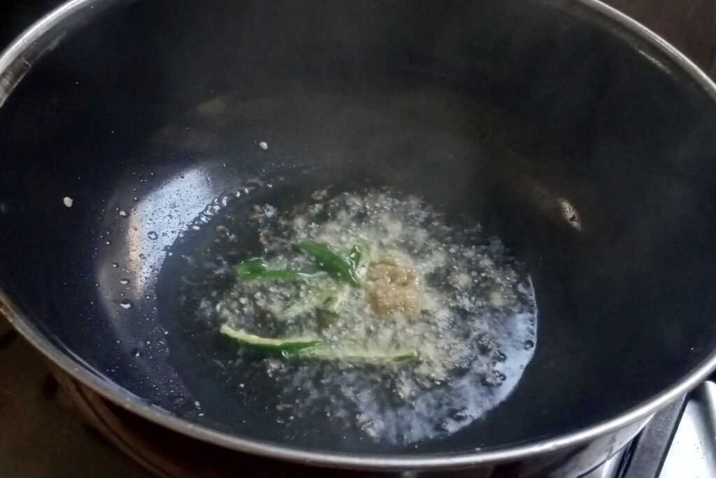 Tempering ginger and green chili